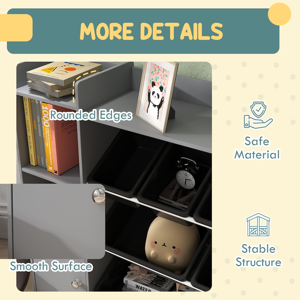 image 1 of AIYAPLAY Toy Storage Unit with 8 Removable Bins, Storage Shelves, Cabinet