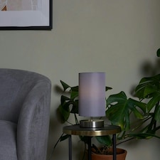 ValueLights Francis Brushed Chrome Touch Table Lamp Grey Shade & Bulb