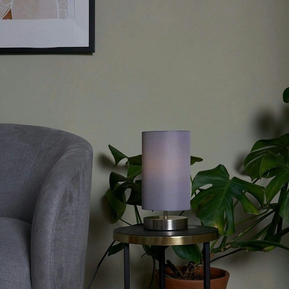 image 1 of ValueLights Francis Brushed Chrome Touch Table Lamp Grey Shade & Bulb