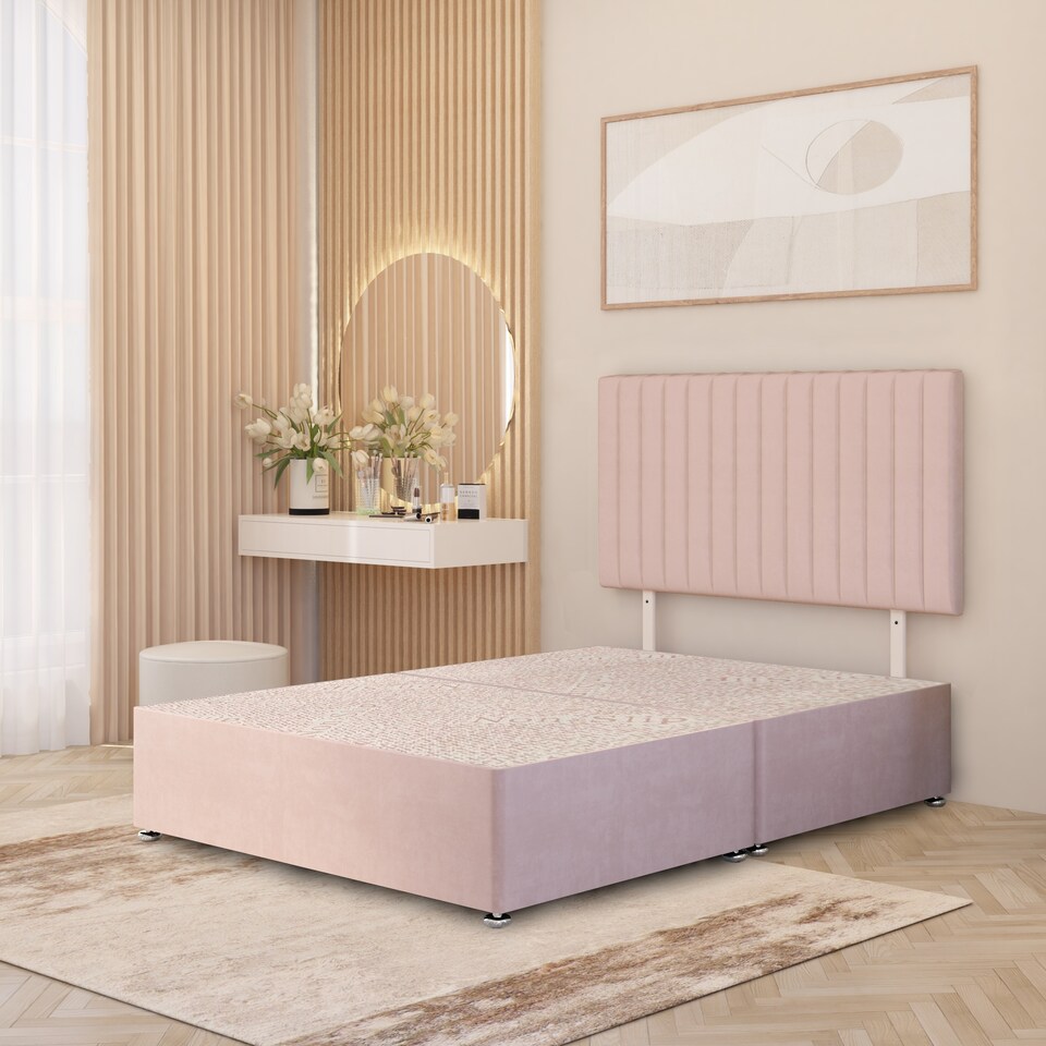 image 1 of Texas Divan Bed Base with 30 Inch Headboard Plush Velvet | Pink | Pink