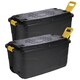 image 2 of 2 x 145L XL Indoor Outdoor Black Plastic Storage Trunk Heavy Duty Complete With Wheels & Handles Black