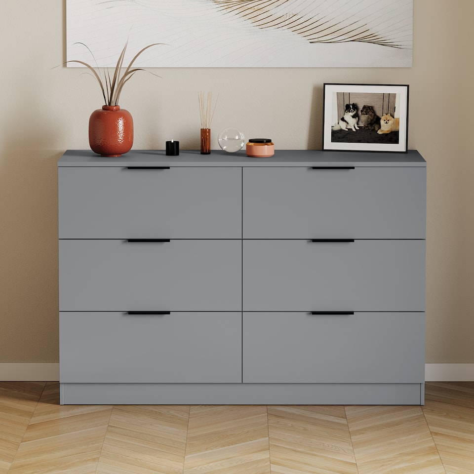 image 1 of Vida Designs Trega 6 Drawer Chest of Drawers Bedroom Furniture Clothing Storage Unit - Grey