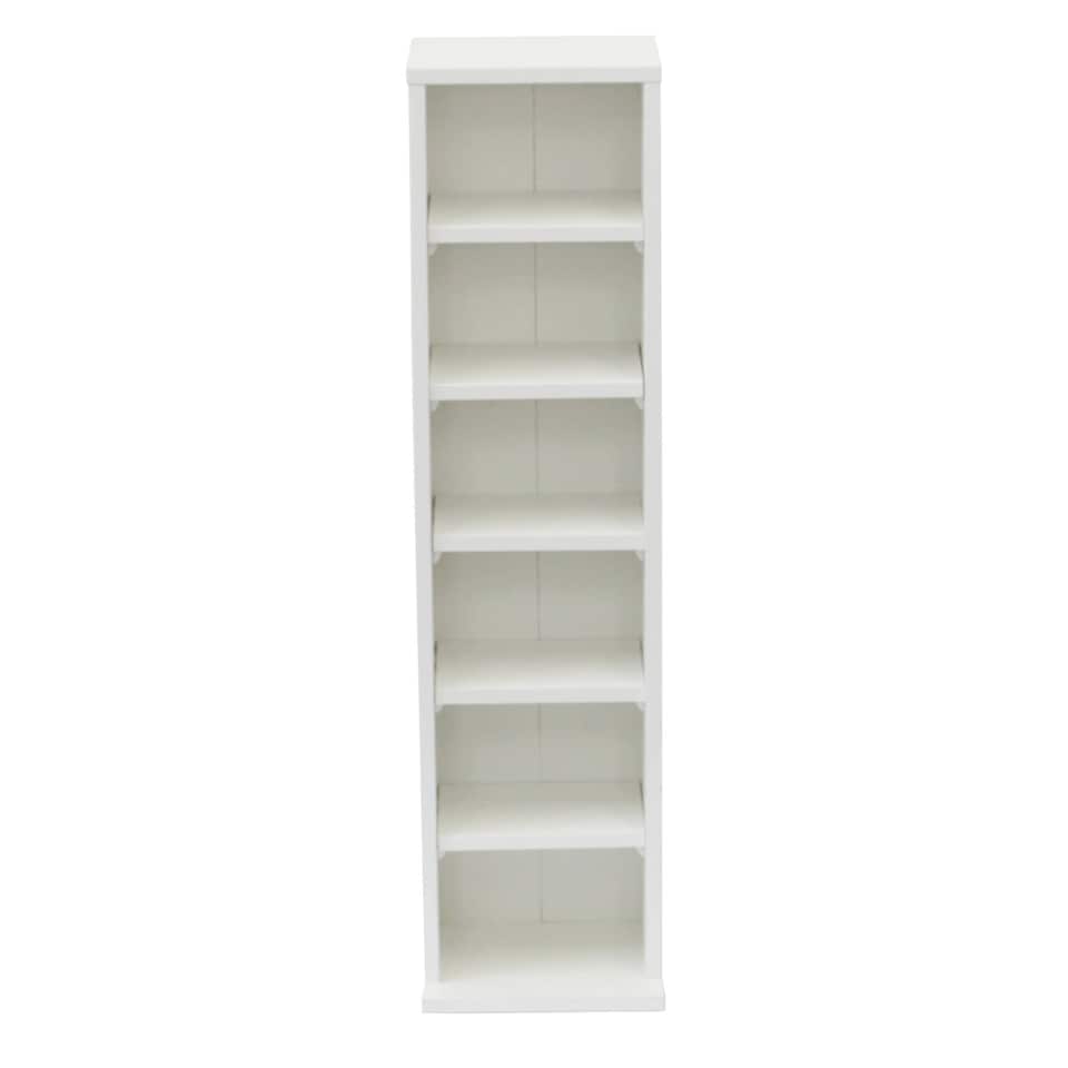image 1 of 6 Tier White Wooden CD DVD Game Book Shelf Storage Tower Rack - Fits 102 CDs