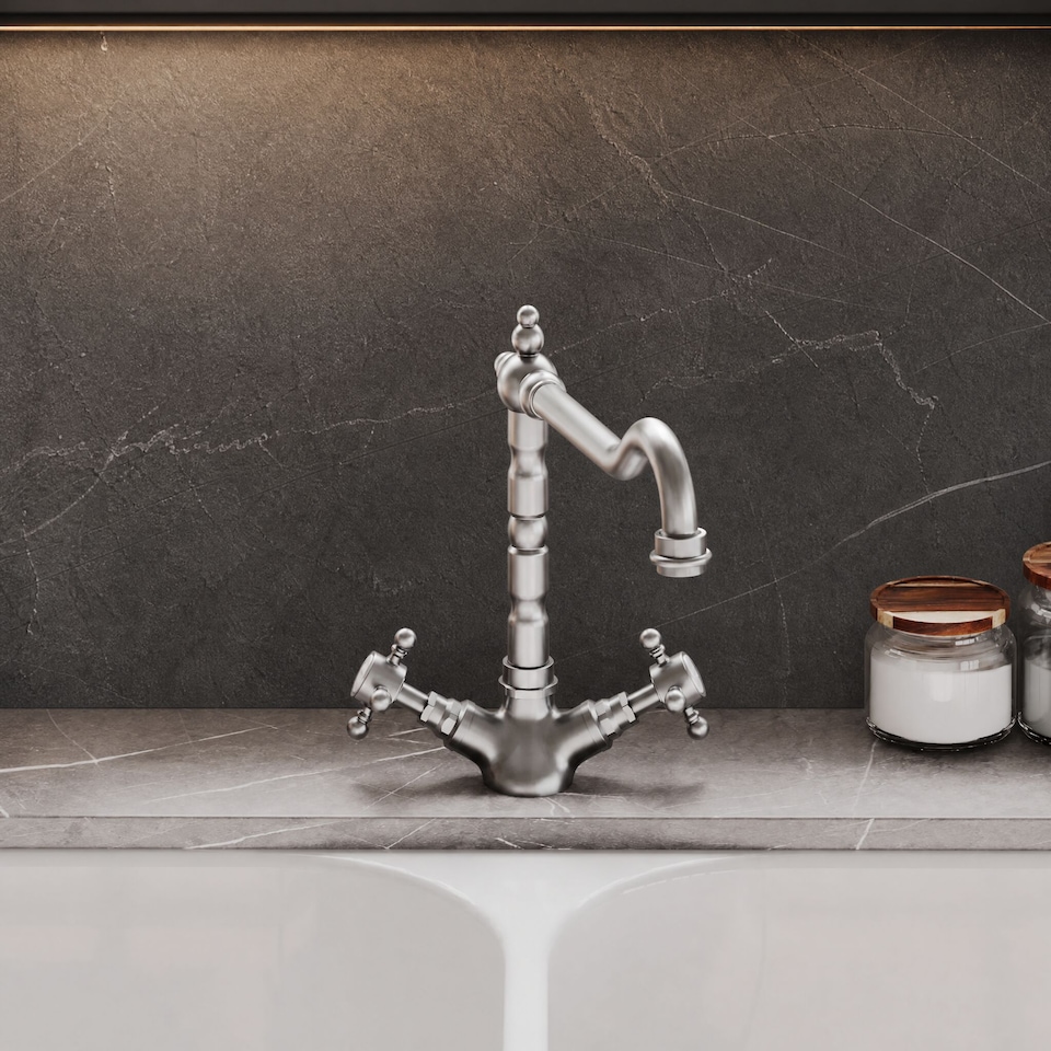 image 1 of Balterley Traditional French Classic Mono Sink Mixer Tap | Silver | Brushed Nickel | 1