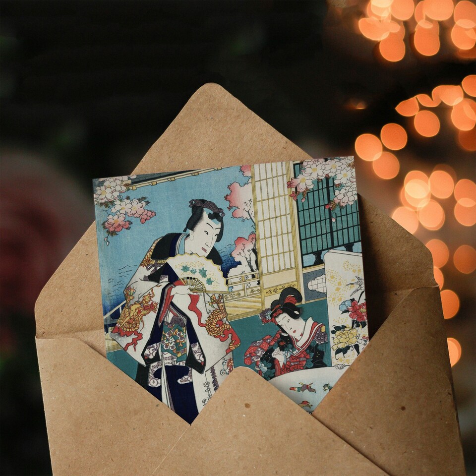 image 1 of Toyohara Kunichika Japanese Art Card Spring Outing in a Villa