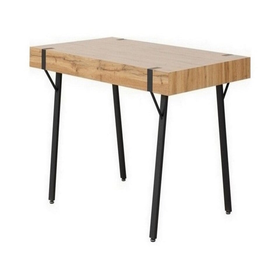 image 1 of Treviso Dining Set with Quebec Chairs - Light Oak Effect/Black/Brown Faux Leather Brown