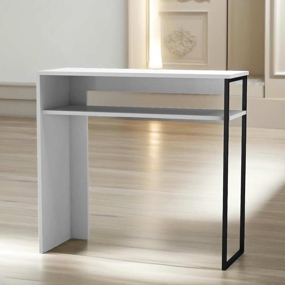 image 1 of 2 Tier Hallway Console Table With Steel Frame White White