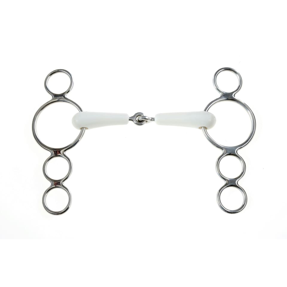 Korsteel Horses Flexi Jointed 3 Ring Dutch Gag Bit - Ivory - 5in