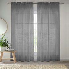 Pair of Crystal Grey Plain Voile Panels 229 cm (90 inch) Rod Pocket Panels for Bedroom and Living Room