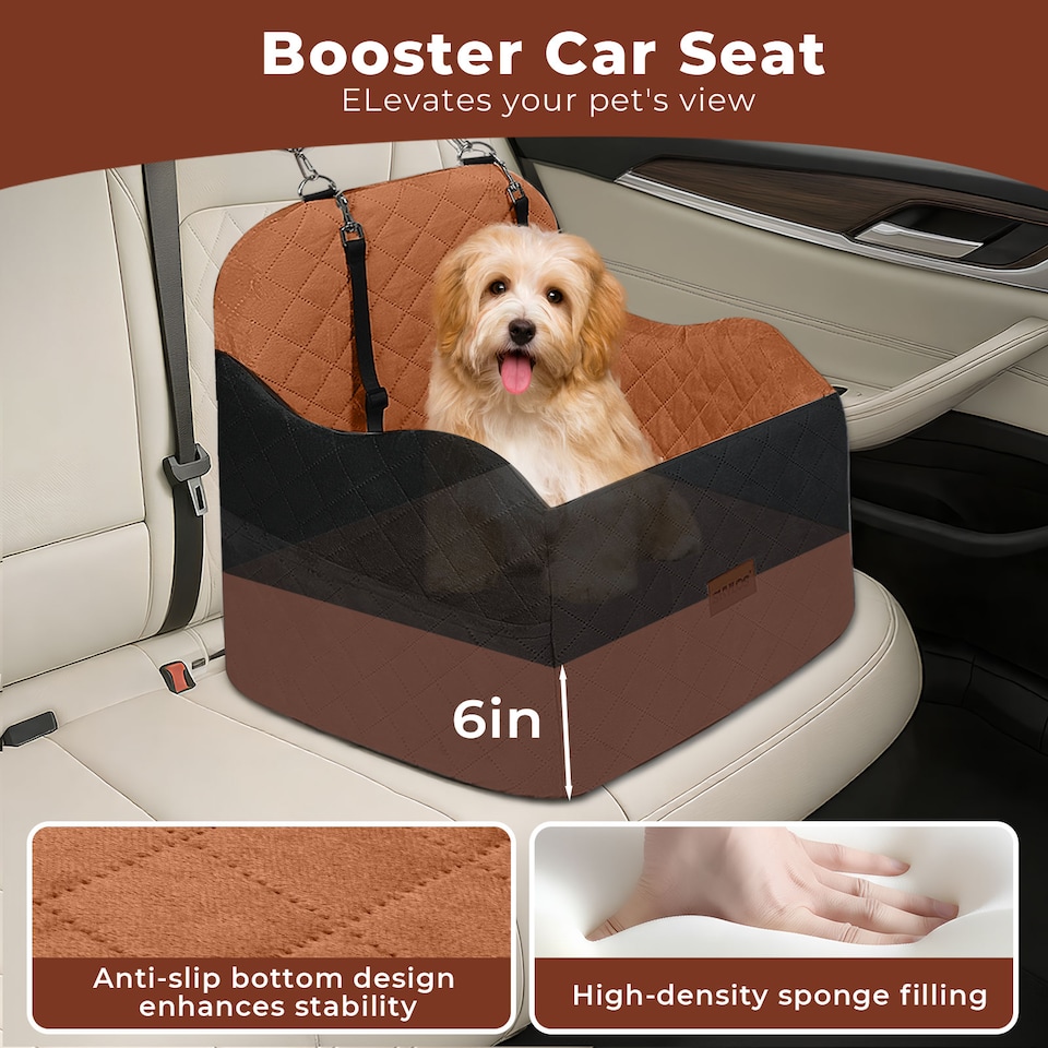 image 1 of Skylos Brown Dog Booster Car Seat Portable Puppy Travel Carrier Bed for Pet | Brown | Brown | One Size