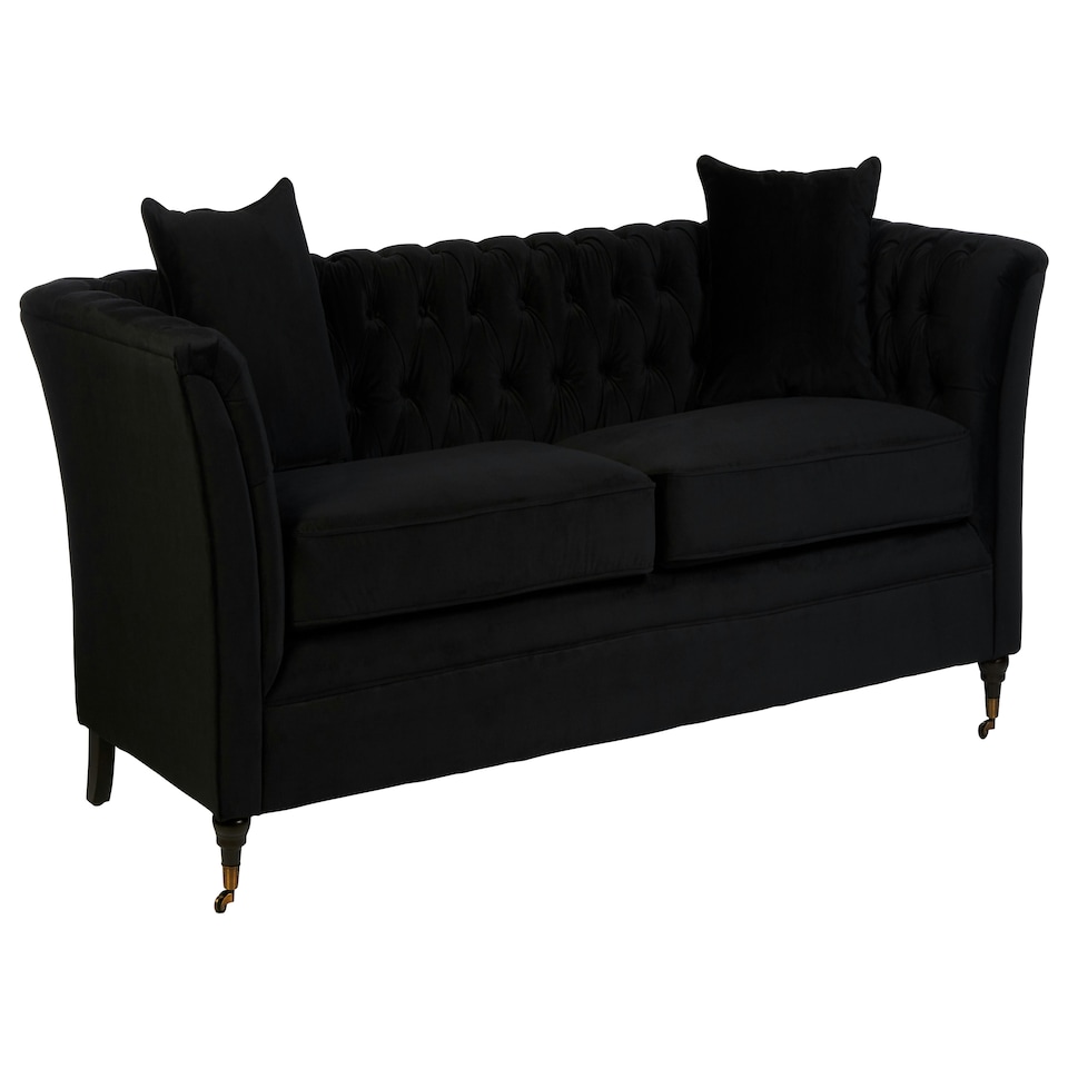 image 1 of 3 Seat Button Tufted Onyx Sofa,Settee With Wooden Legs,Chesterfield Sofa With Matching Cushions,Lounge Sofa Black