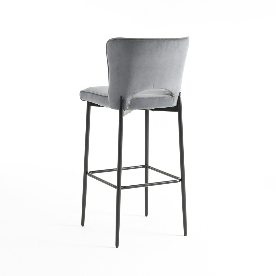 image 1 of Lily Velvet Bar Stool Padded Seat Metal Legs (Grey)