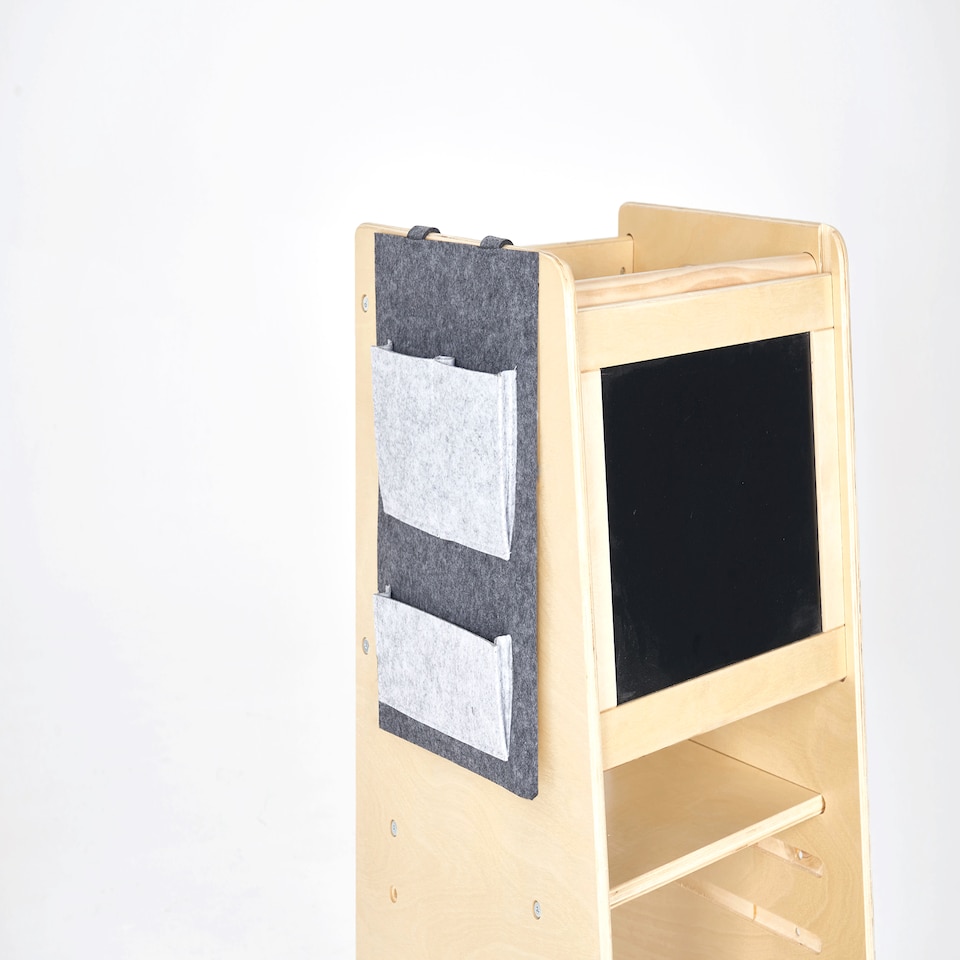 image 1 of Allis Baby Toddler Learning Tower with Adjustable Height and Blackboard | Brown | Natural Wood | One Size | 1