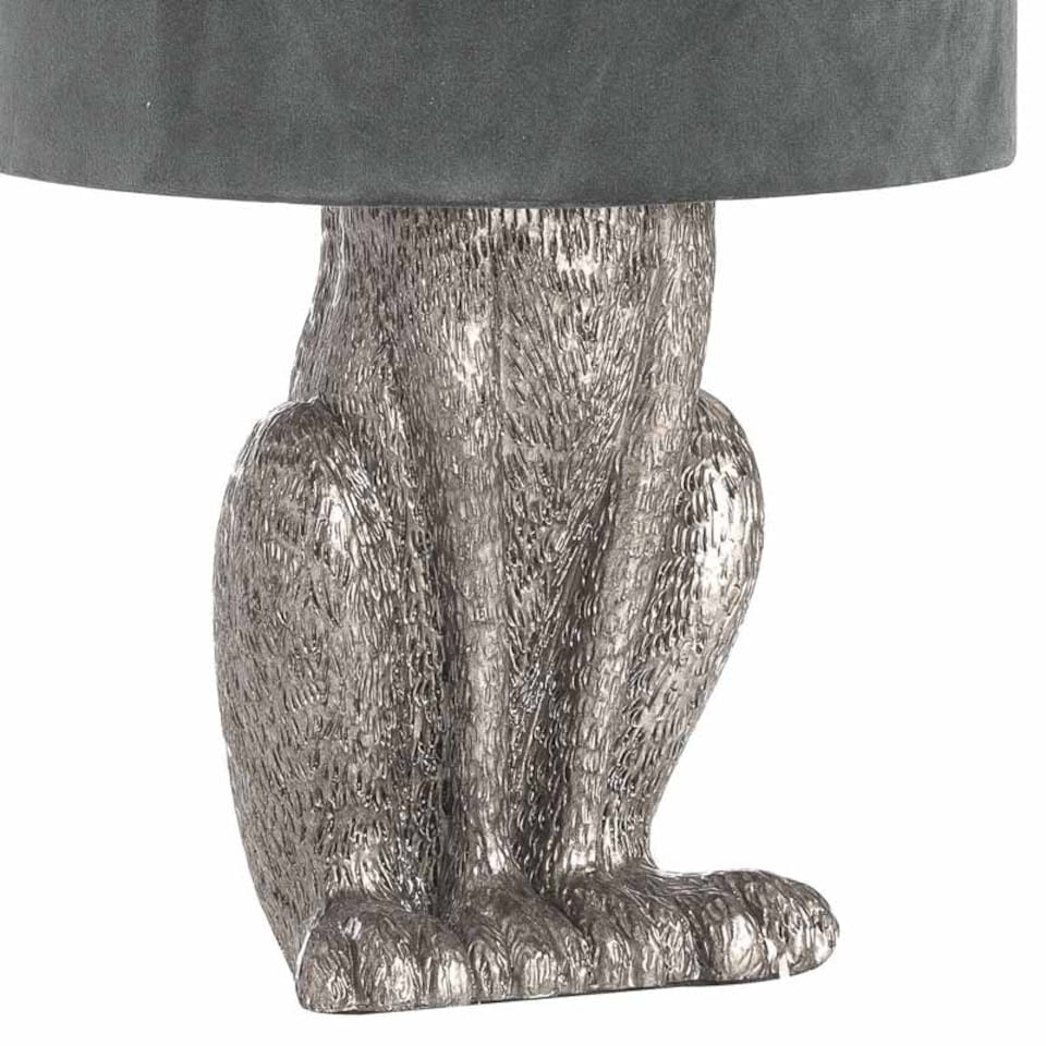 image 1 of Hare Table Lamp with Grey Velvet Shade - Resin - L25 x W25 x H50 cm - Silver Silver