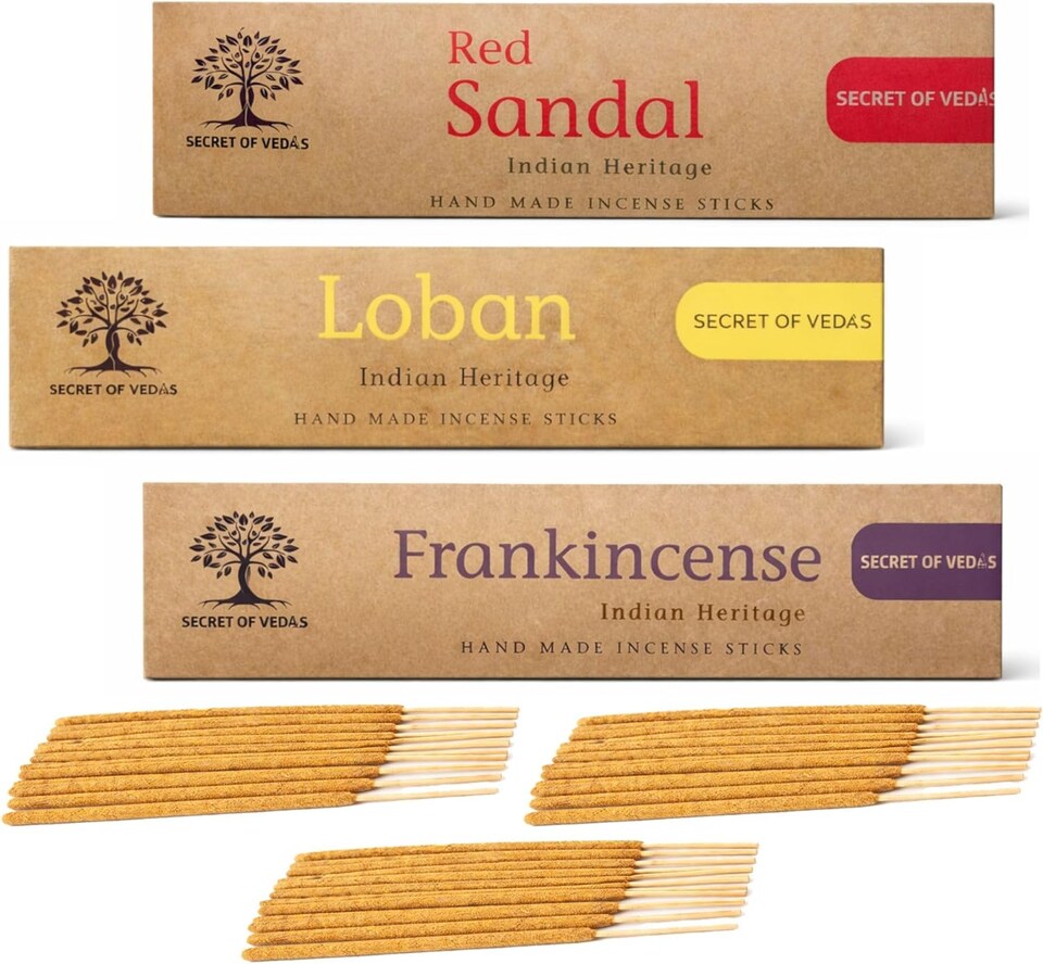 image 1 of Incense Sticks Set 3 x 20g Frankincense Loban Red Sandalwood Hand Rolled Agarbatti