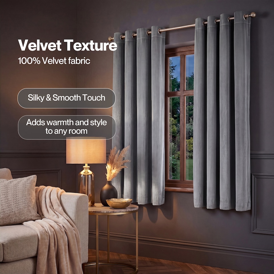 image 1 of Marlow Velvet Blackout Eyelet Curtains with Tie Backs for Home
