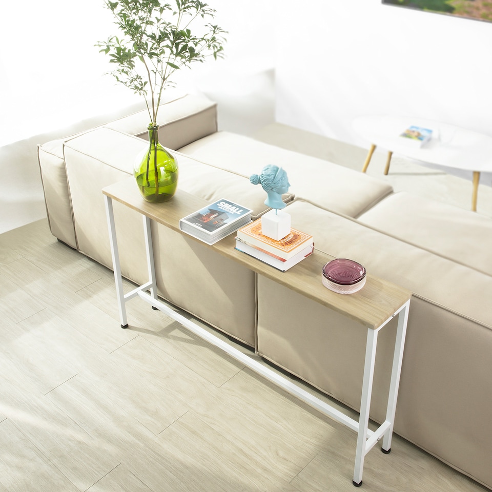 image 1 of SoBuy Console Table, Light Oak Top & White Metal Frame, 47.2x7.9x25.6 inches, 4.75 kg - FSB19-Z