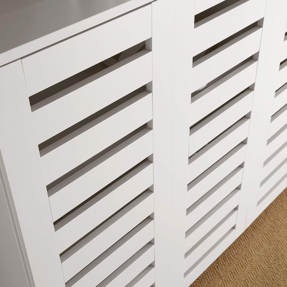 image 1 of Oslo 3 Door Wooden Shoe Storage Cabinet Rack Stand Cupboard Slatted Doors | White