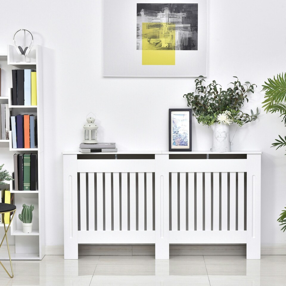 image 1 of HOMCOM Radiator Cover Painted Slatted MDF Cabinet Lined Grill 112x19x81cm