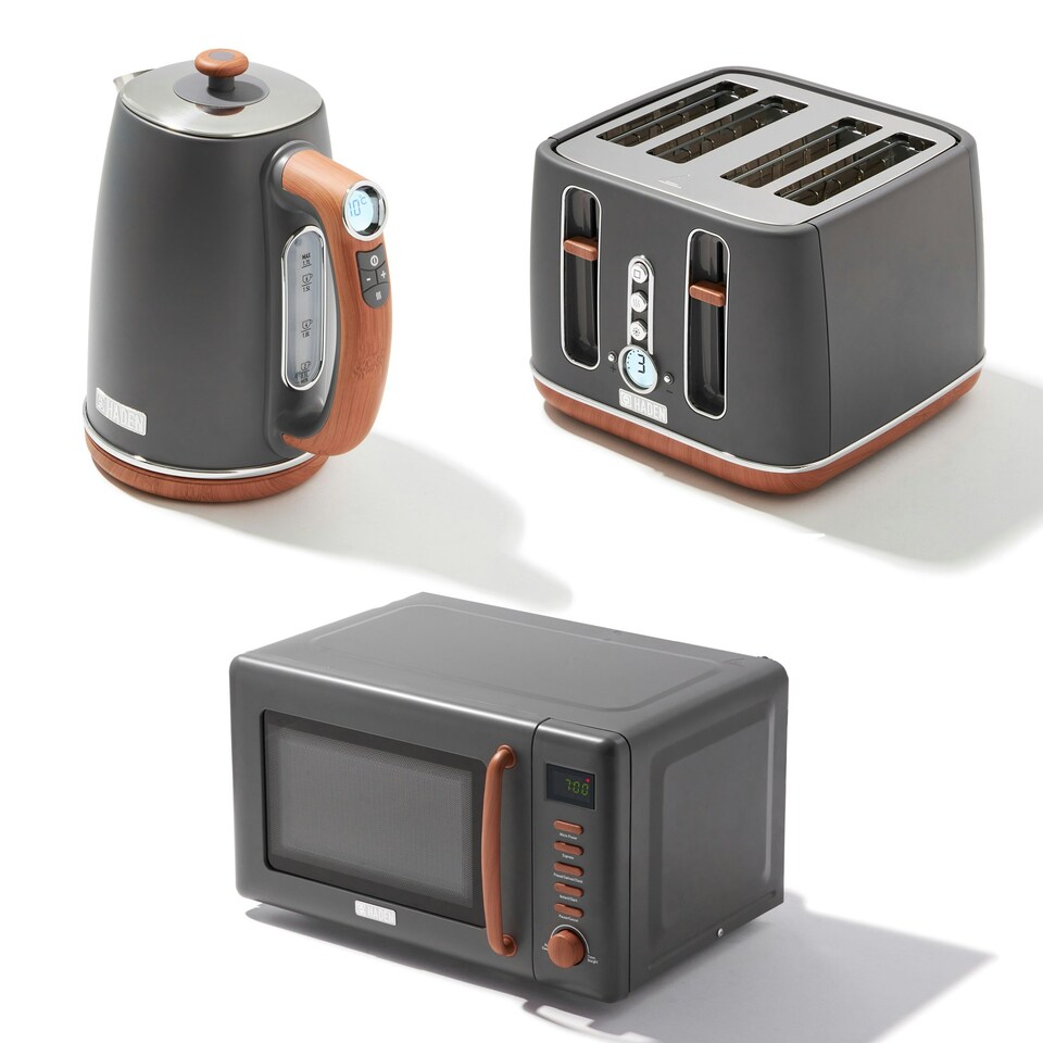 HADEN Dorchester Grey Triple Pack - Kettle, 4 Slice Toaster & Microwave Oven