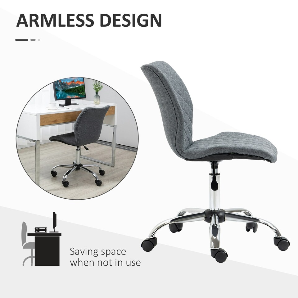 image 1 of Vinsetto 360° Swivel Office Chair Mid Back Computer Chair with Wheels, Grey