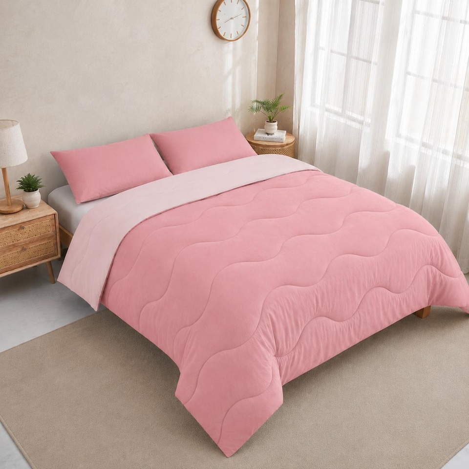 image 1 of 10.5 Tog Soft Coverless Reversible Duvet Set with Quilted Pillowcase Cover
