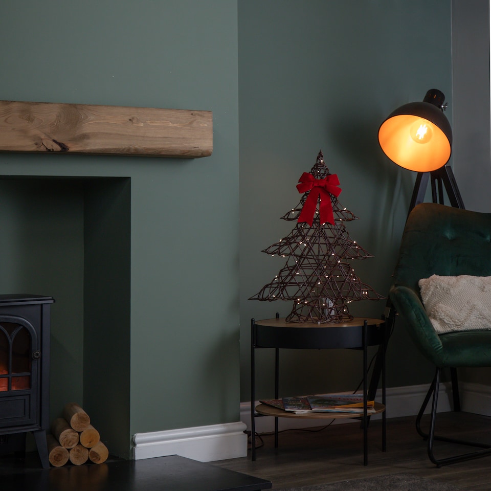 image 1 of 60cm Battery Operated Light up Christmas Tree with Red Bow & 60 Warm White LEDs