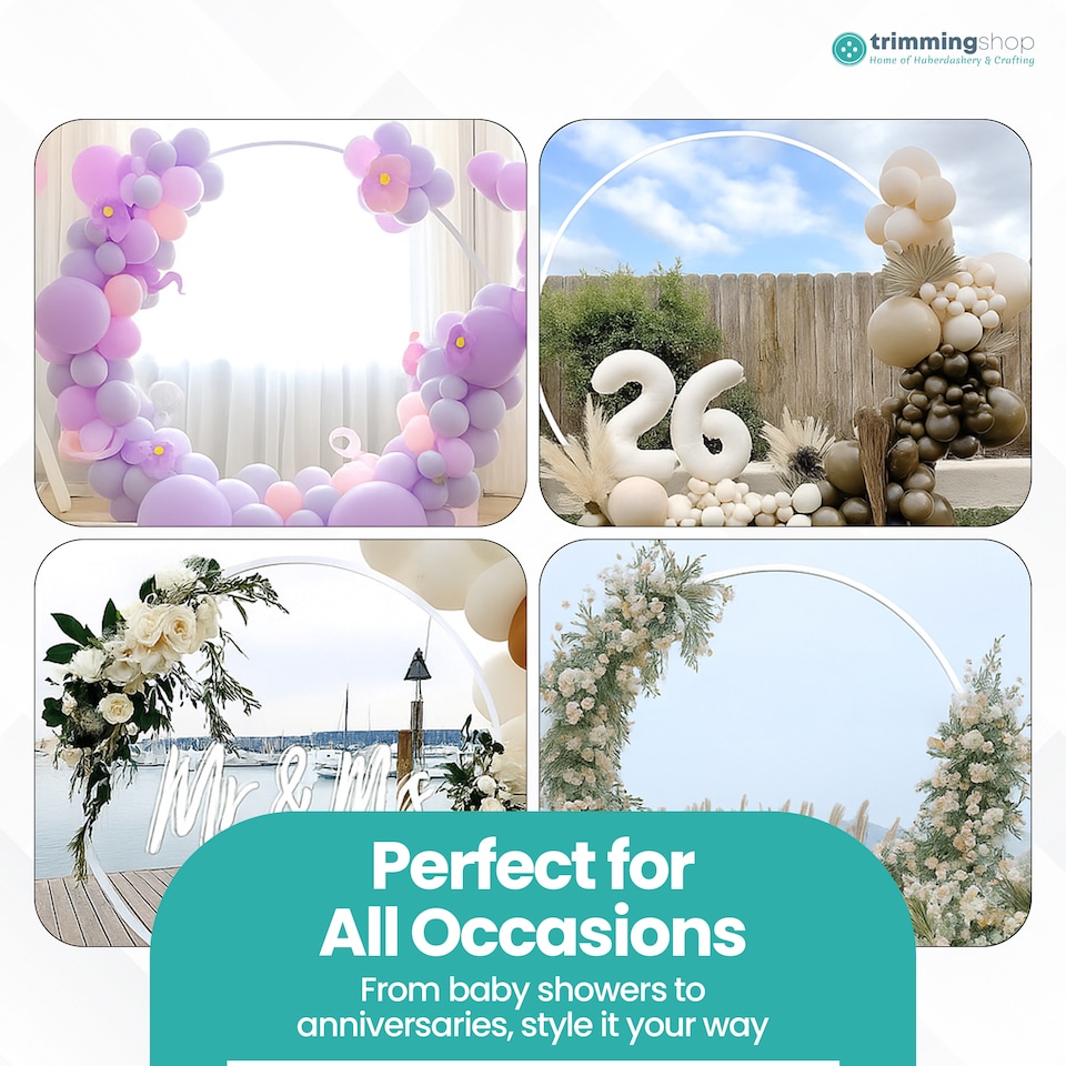 image 1 of White Balloon Arch Stand with Floor Base Plants Circle Frame - 180cm