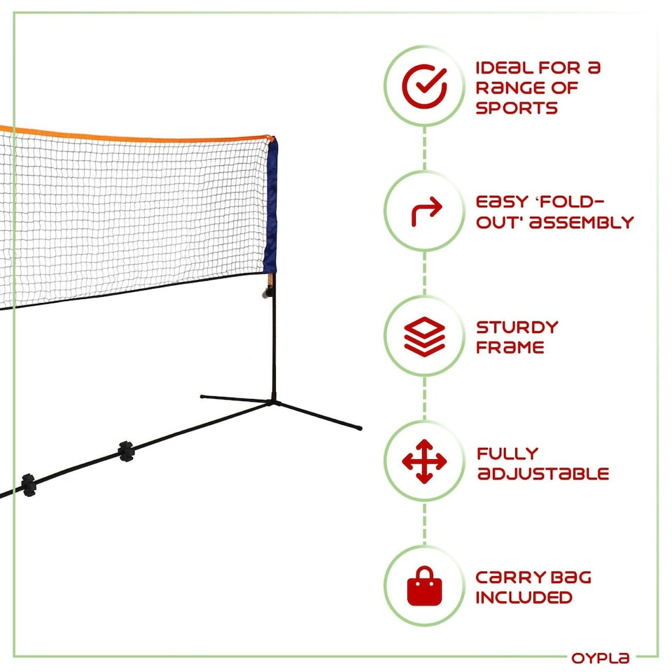 image 1 of Oypla Large 5m Adjustable Foldable Badminton Tennis Volleyball Net