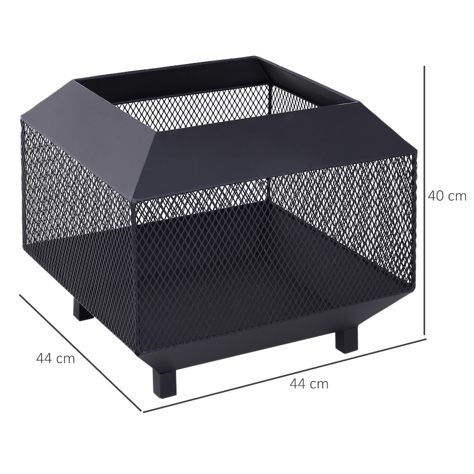 image 1 of Outsunny Metal Firepit Brazier Garden Square Stove Log Wood Burner | Black | Black