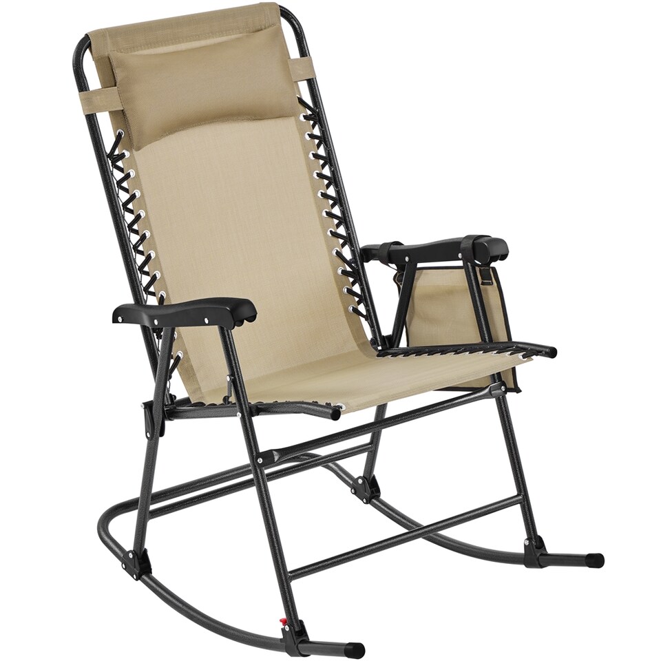 image 1 of Yaheetech 65.5 cm W Foldable Rocking Lounger with Pillow-Beige | Cream | Beige | One Size | 1