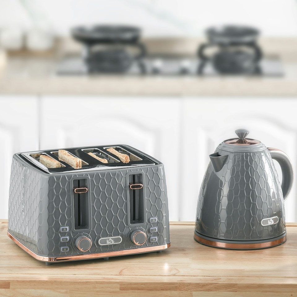 image 1 of HOMCOM 1.7L Kettle and Toaster Set with Defrost Reheat and Crumb Tray Grey