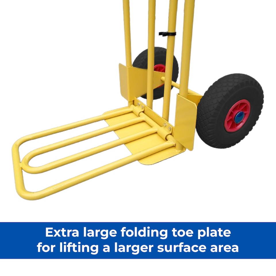 image 1 of CGV380 Heavy Duty Folding & Fixed Toe Sack Truck, Pneumatic Wheels with 200kg Capacity, Yellow | Yellow