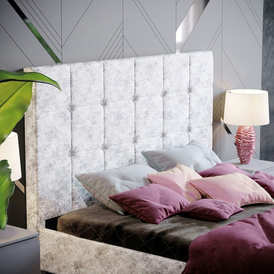 image 1 of Vida Designs Valentina 4ft6 Double Bed Fabric Upholstered, Crushed Velvet Silver, 135 x 190cm
