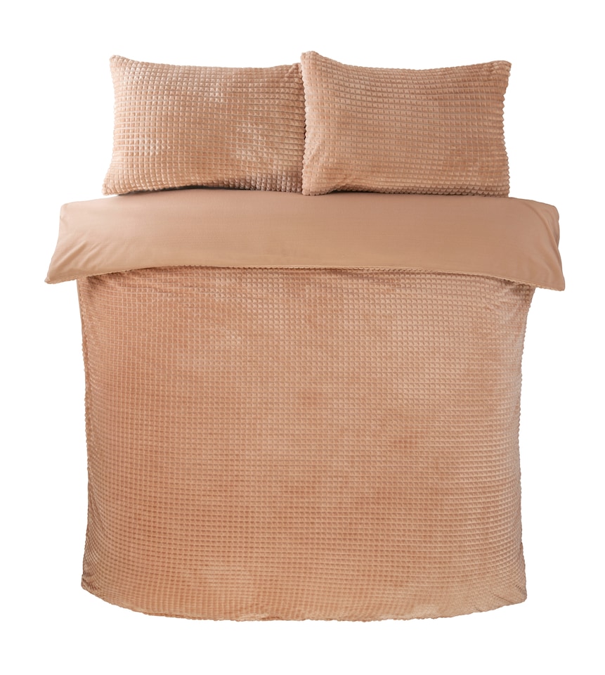 image 1 of Luxury Waffle Teddy Polyester Fleece Duvet Cover Set with Pillowcase | Brown | Latte | Single