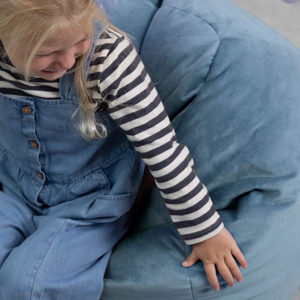 image 1 of Kids Kingston Velvet Bean Bag Chair Mineral Blue Childrens Bean Bags | Blue | Mineral Blue | 1