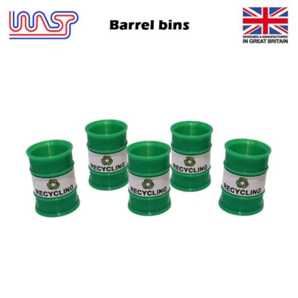 image 1 of Slot Car Scenery Track Side Green Recycle Barrels x 5 WASP NEW