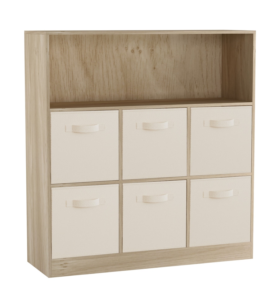 image 1 of Wide 7-Cube Bookcase With Drawers | Brown | Oak & Cream | 1