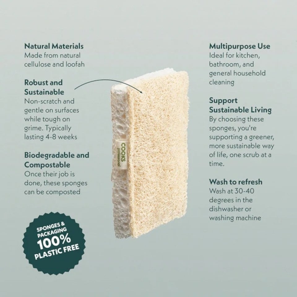 image 1 of Cooks Professional Eco Sponge Scourers | 100% Compostable and Biodegradable | 6 Pack