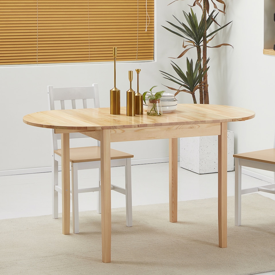image 1 of HOMCOM Foldable Dining Table, Solid Wood Drop Leaf Table, Natural