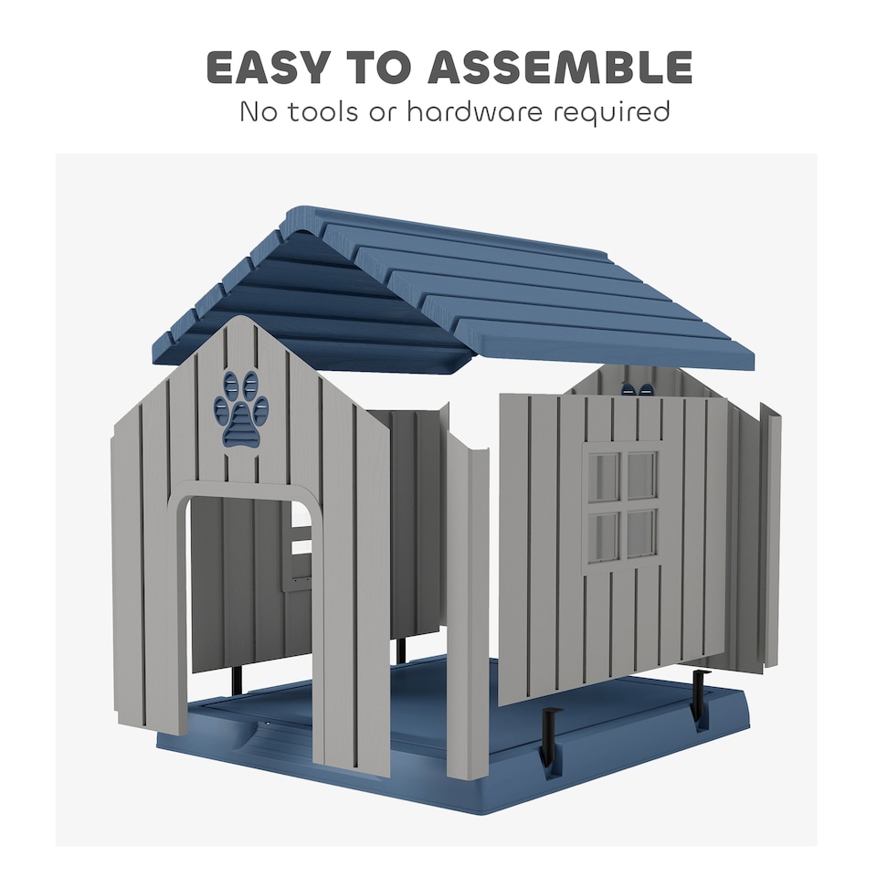 image 1 of PawHut Dog Kennel Outdoor for Medium Dogs, Waterproof Plastic Dog House for Garden, Patio, Indoor Outdoor Pet Shelter with Elevated Base, 85 x 79 x 82 cm, Grey