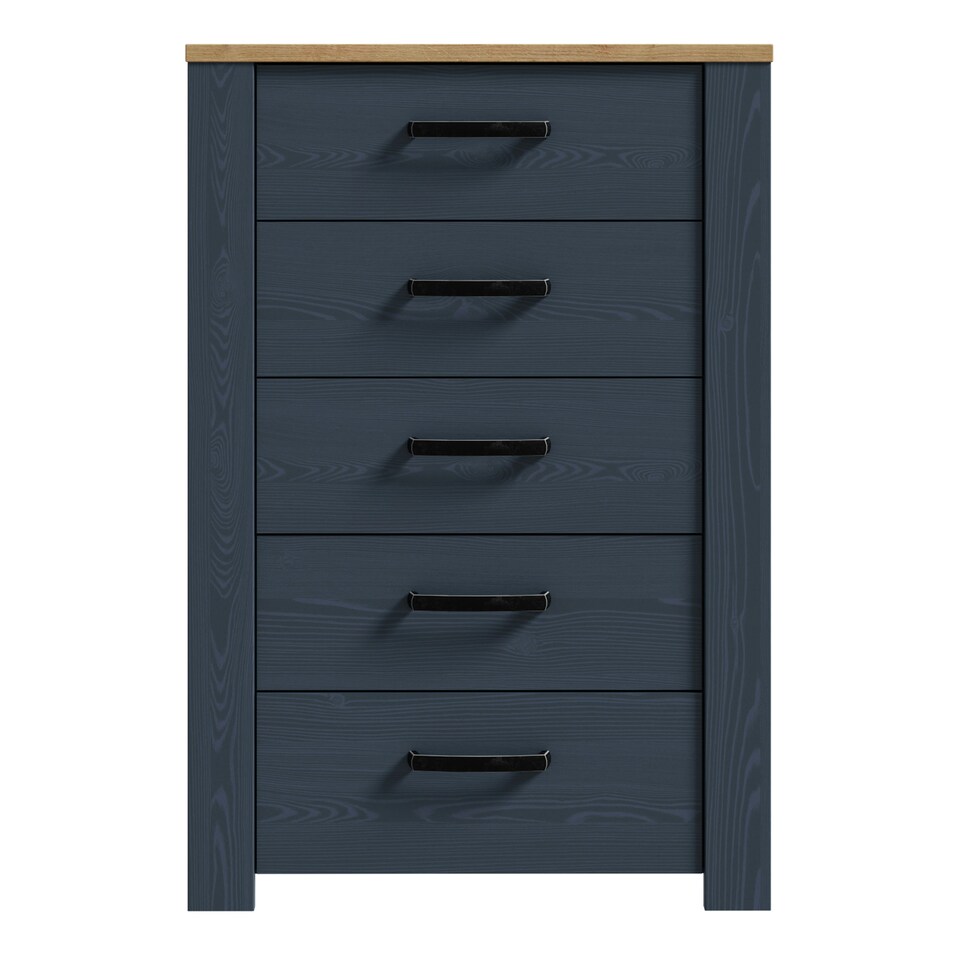 image 1 of Bohol 5 Drawer Narrow Chest in Riviera Oak/Navy