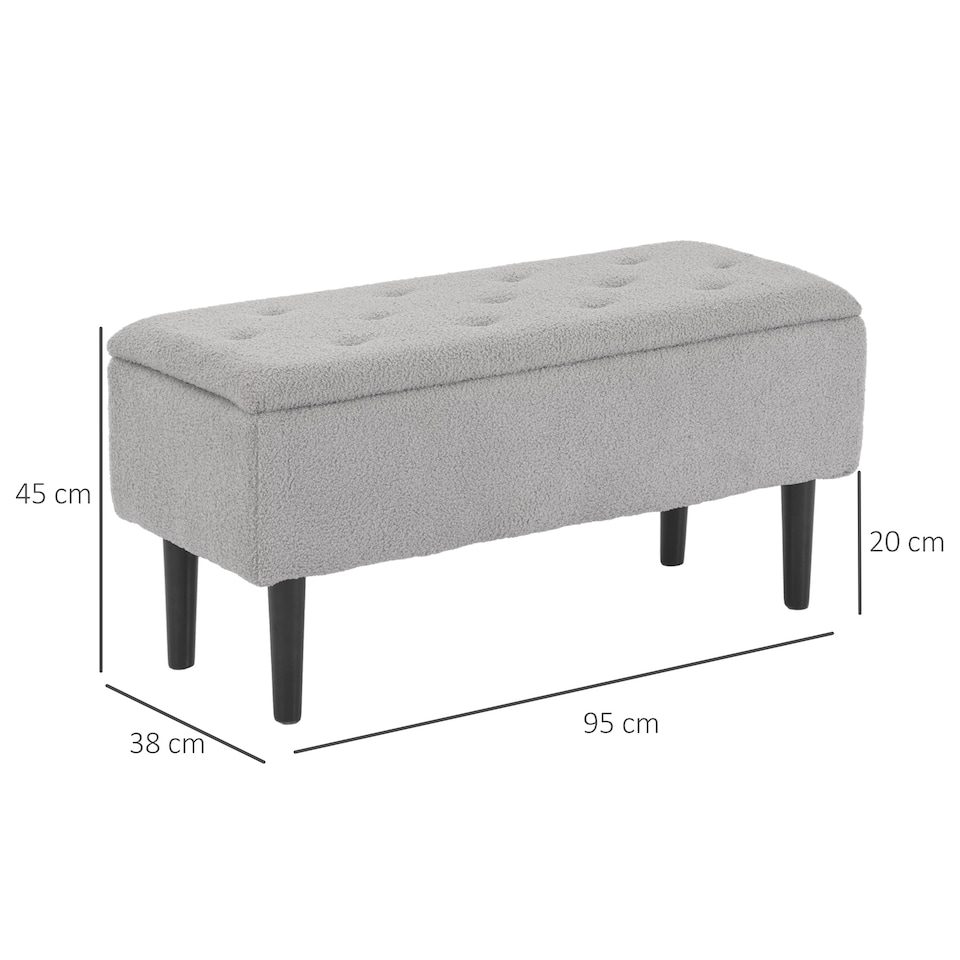 image 1 of HOMCOM 57L Storage Ottoman, End of Bed Bench with Wooden Legs, Fabric Footstool for Living Room, Bedroom, 95 x 38 x 45cm, Grey | Grey