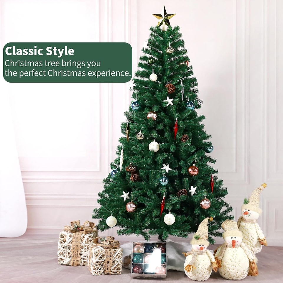image 1 of 7Ft Green Christmas Tree 320 Branch Tips Xmas Bushy Pine Artificial Stand