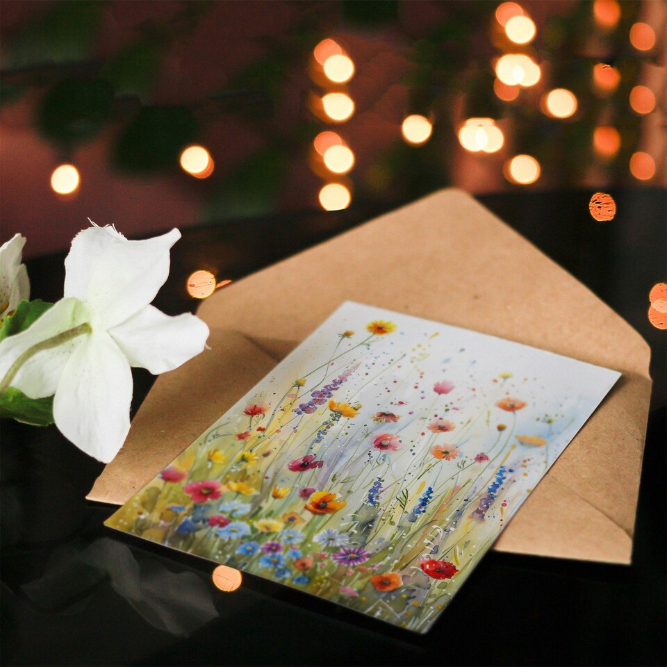 image 1 of Spring Wildflower Meadow Watercolour Him Her Birthday Card