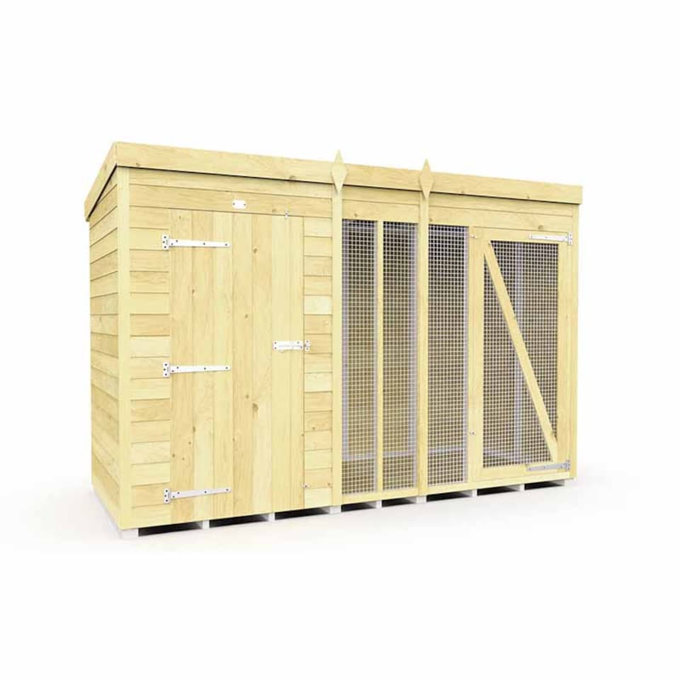 image 1 of 10ft X 4ft Dog Kennel and Run Full Height - Wood - L118 x W302 x H201 cm