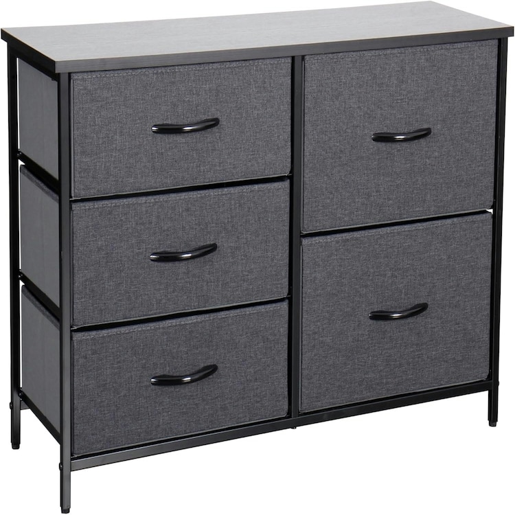 Chest Of 5 Drawers Bedroom Black Storage Unit Wooden Metal Frame Tv Stand Dresser