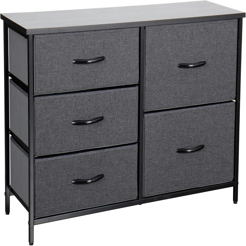 image 1 of Chest of 5 drawers bedroom Black storage unit wooden metal frame tv stand dresser