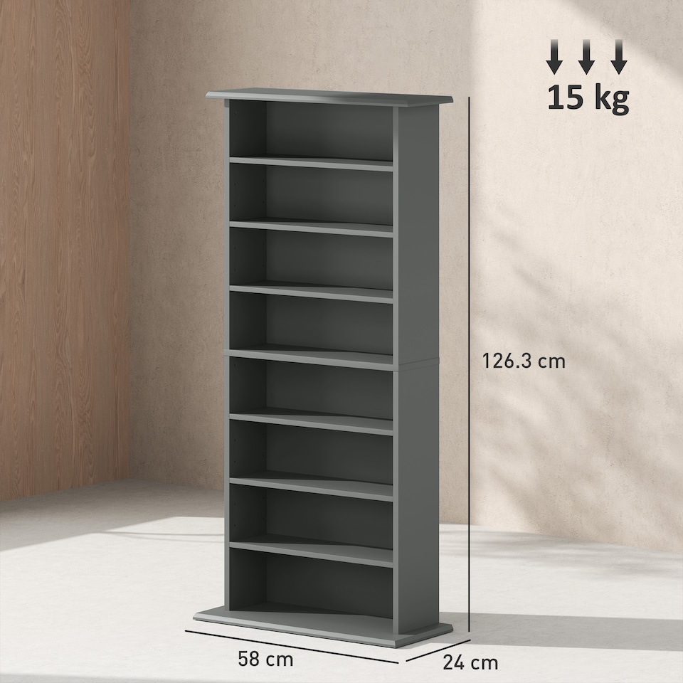 image 1 of HOMCOM CD Storage Unit DVD Tower Blu-ray Storage Shelf for Living Room Grey