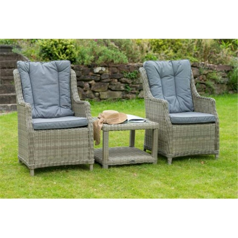 image 1 of 2 Seater Garden Furniture Set - 3 Piece - Deluxe Rattan Comfort Companion Set Side Table & 2 Comfort Chairs including Cushions